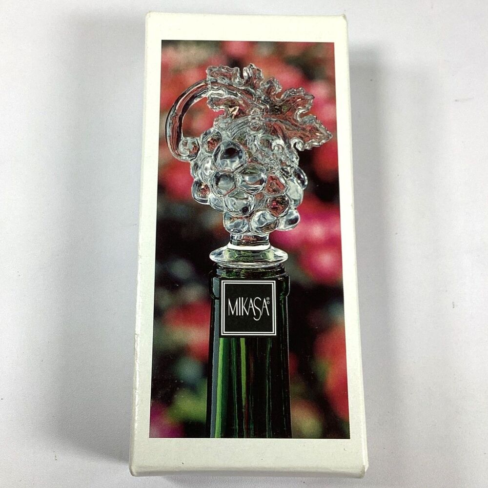 Mikasa Fruit Collection Crystal Glass Wine Bottle Stopper Grape Vine New In Box